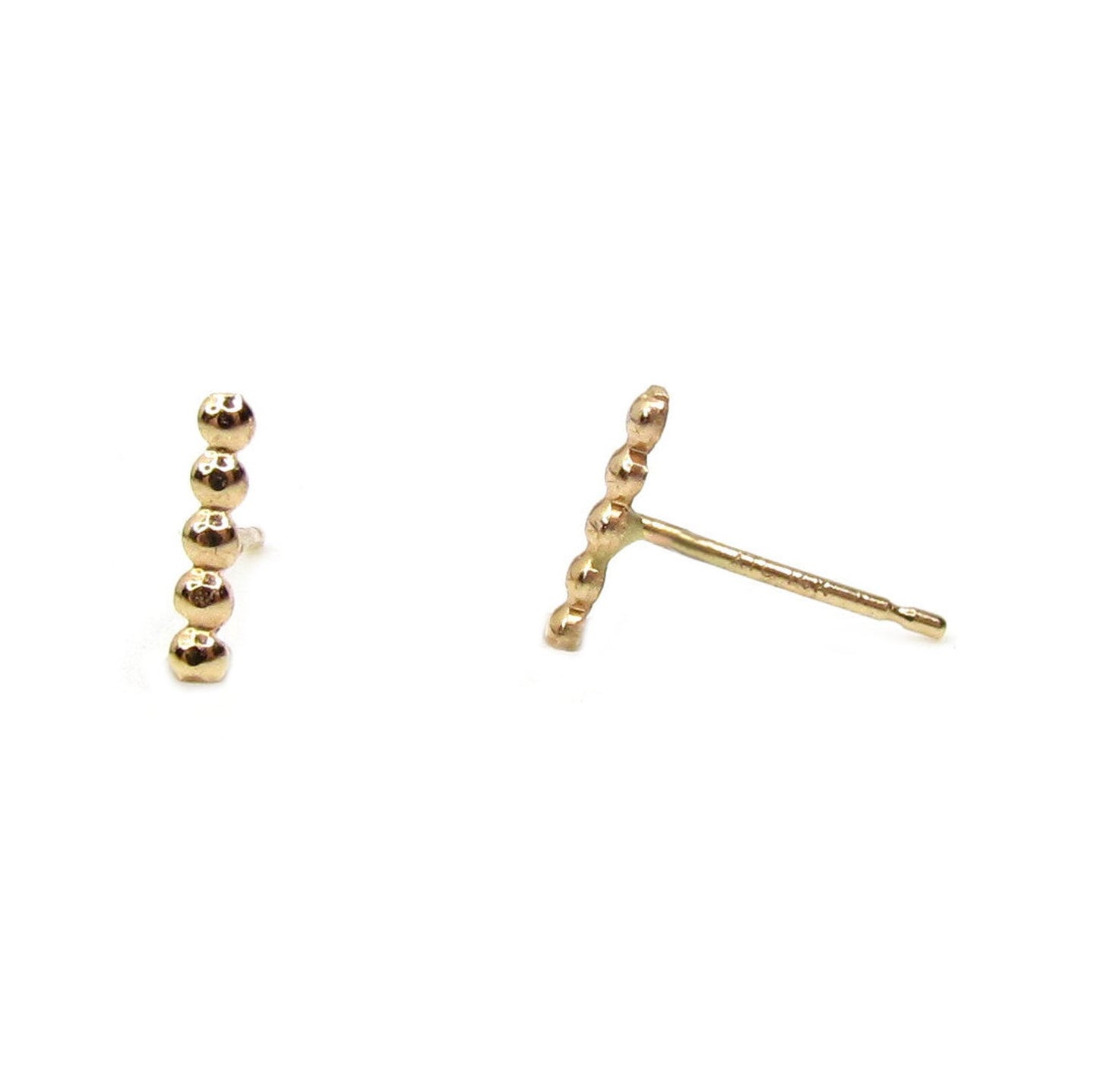 14K Tiny Beaded Bar Stud Earrings | Dainty Gold Minimalist Studs